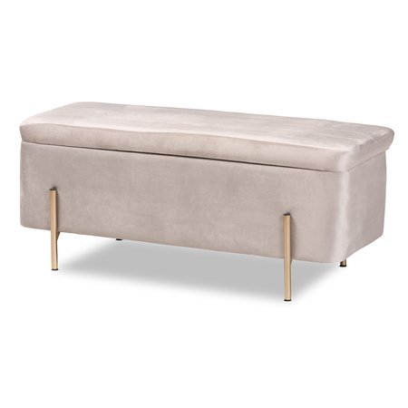 Baxton Studio Rockwell Contemporary Glam and Luxe Grey Velvet Upholstered and Gold Finished Metal Storage Bench 198-12210-ZORO